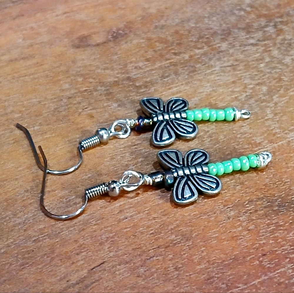 Butterfly beaded dangle earrings, minimalist dainty girls summer